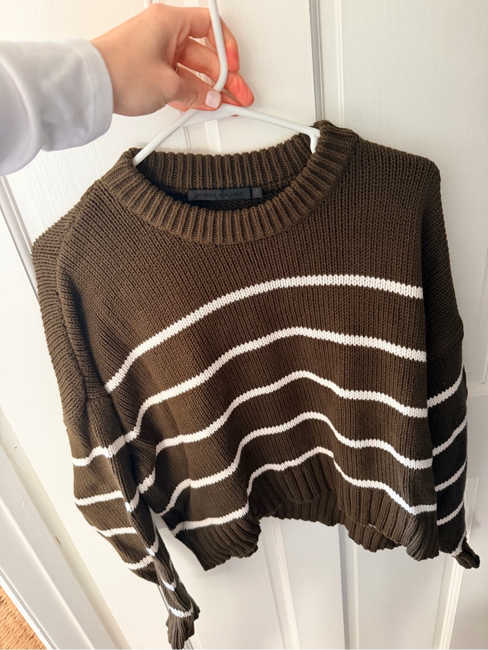 Brown/ olive green  Striped Crewneck Sweater - Casual Everyday Knit